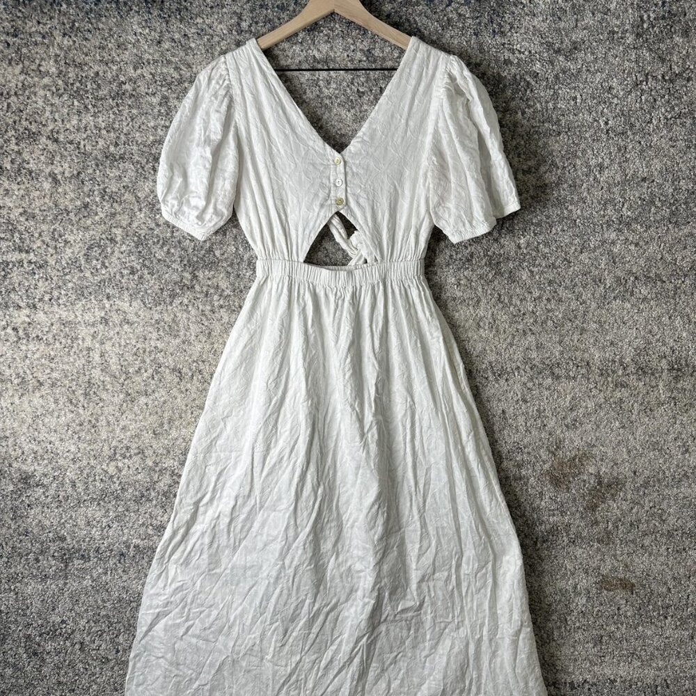 Cleobella Dress Womens Small White‎ Puff Sleeve Back Cutout Boho Open Back